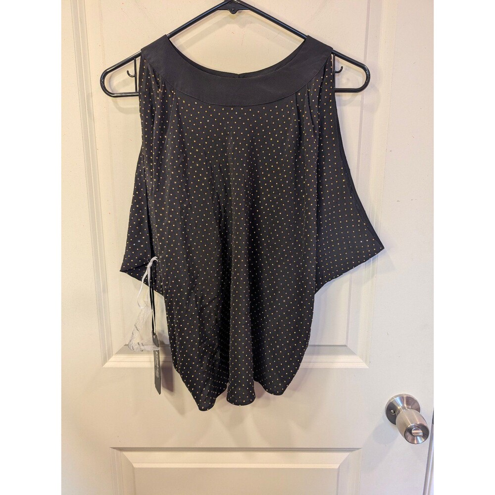 Women's Bebe Open Back Embellished Sleeveless Flowy Silk Top Y2K Black Medium